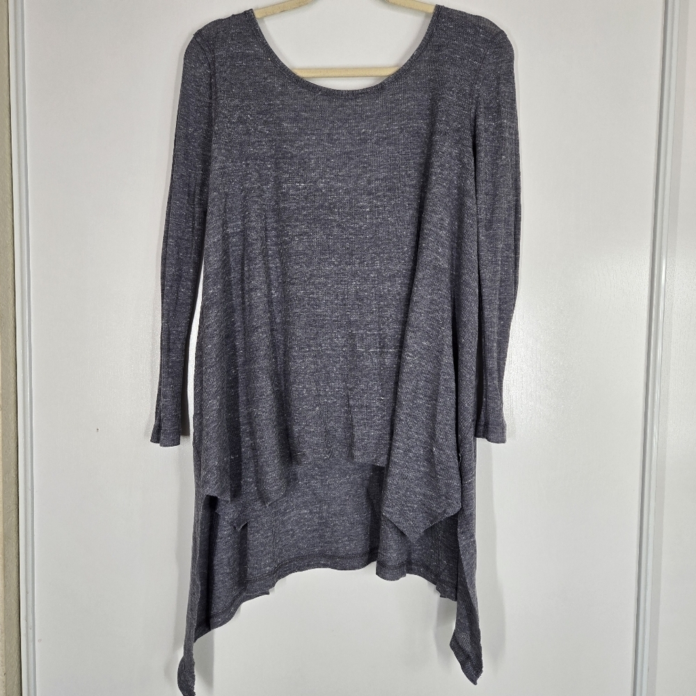 Free People High Low Waffle Knit Tunic Long Sleeve Heather Grey XS‎ Scoop Neck